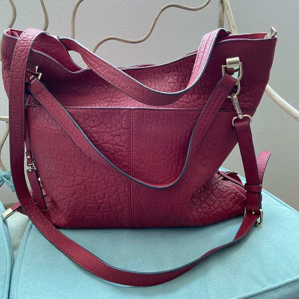 Vince Camuto Deep Red Pepperberry Eliza pebbled Textured Tote Cross body strap